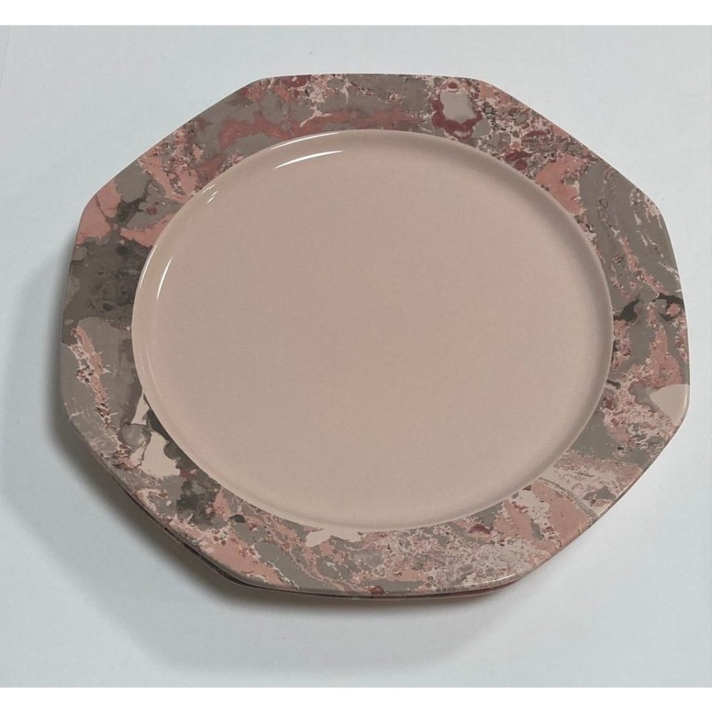 2 Longchamp ONYX COCO 80s Dinner Plates Pink and Gray Marble